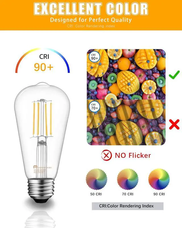 Alt view image 6 of 7 - 10 Pack Vintage Edison Bulbs, E26 Led Bulb 5.5W Equivalent to 60W, Dimmable, 2700K Soft White, High Brightness Antique ST19, Clear Glass