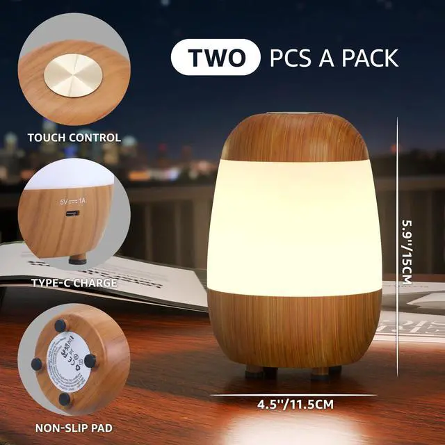 Alt view image 5 of 7 - 2 Pack Rechargeable Night Light Lamp 3 Color Touch Dimmable LED Portable Table Lamp Battery Operated, USB Changing, Small Cordless Lamp for Bedside Bedroom Travel