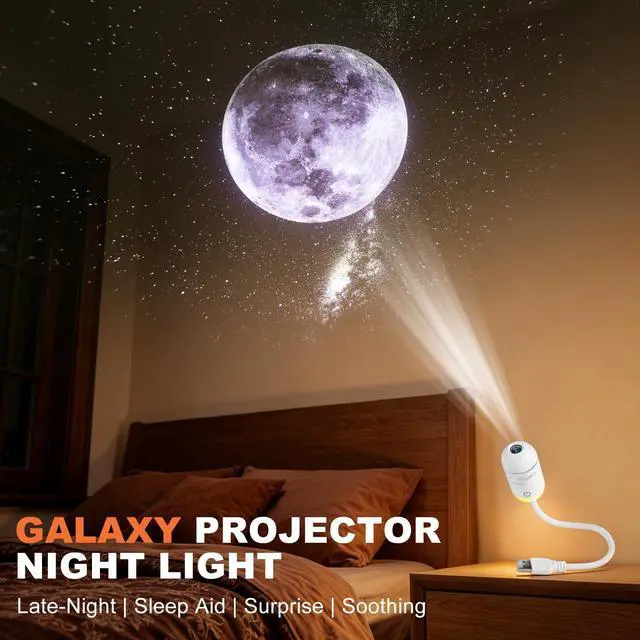 Alt view image 2 of 7 - 2-in-1 Galaxy Projector Night Light,USB Star Projector with Adjustable Brightness,Mini LED Wall Projection Lamp,360° Rotation Mini Galaxy Light Projector for Bedroom Ceiling Wall Room Deco