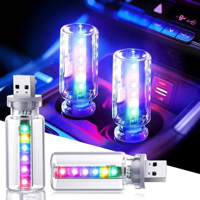 Main image of 2PCS 13 in 1 USB Car Light, Plug in USB Interior Car Lights, Touch Control Mini Glass Bottle Night Lamp with 13 Modes & 7 Colors, Mini LED Bulb Night Light Ambient Lighting for Auto Bedroom Decoration