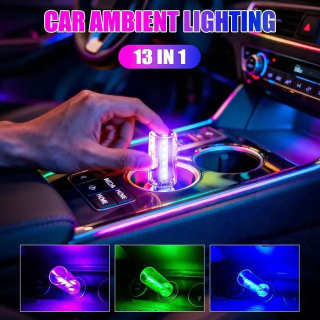 Alt view image 2 of 7 - 2PCS 13 in 1 USB Car Light, Plug in USB Interior Car Lights, Touch Control Mini Glass Bottle Night Lamp with 13 Modes & 7 Colors, Mini LED Bulb Night Light Ambient Lighting for Auto Bedroom Decoration