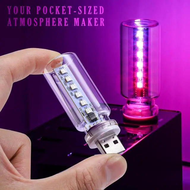 Alt view image 4 of 7 - 2PCS 13 in 1 USB Car Light, Plug in USB Interior Car Lights, Touch Control Mini Glass Bottle Night Lamp with 13 Modes & 7 Colors, Mini LED Bulb Night Light Ambient Lighting for Auto Bedroom Decoration