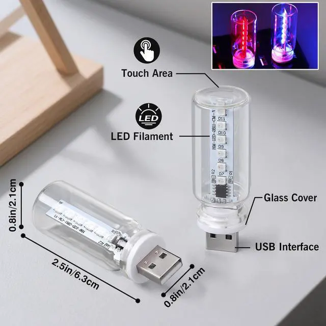 Alt view image 5 of 7 - 2PCS 13 in 1 USB Car Light, Plug in USB Interior Car Lights, Touch Control Mini Glass Bottle Night Lamp with 13 Modes & 7 Colors, Mini LED Bulb Night Light Ambient Lighting for Auto Bedroom Decoration