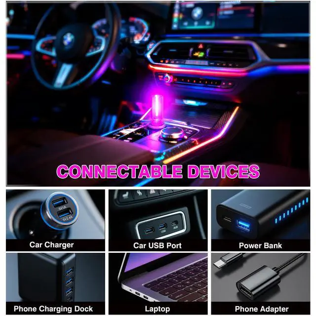 Alt view image 7 of 7 - 2PCS 13 in 1 USB Car Light, Plug in USB Interior Car Lights, Touch Control Mini Glass Bottle Night Lamp with 13 Modes & 7 Colors, Mini LED Bulb Night Light Ambient Lighting for Auto Bedroom Decoration