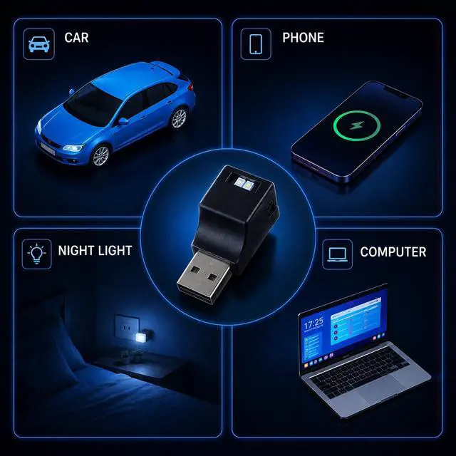 Alt view image 6 of 6 - 2 Pcs Car USB LED Lights with Dual Charging Ports Type-A and Type-C Mini Type A Interior Atmosphere Light 5V/2A Smart USB Light, Button Control Night Lamp for Car Suv Truck Laptop Office Decor