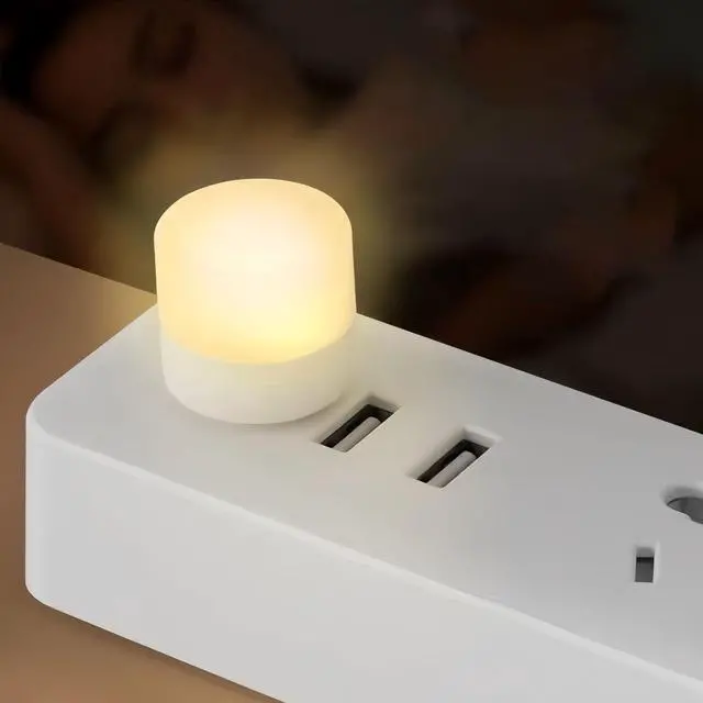 Alt view image 2 of 3 - 5 Pcs USB Mini Portable LED Night Lamps, Round Soft Warm Eye-Care Plug-in Light, Energy Saving Lamp for Dorm Bedside Use