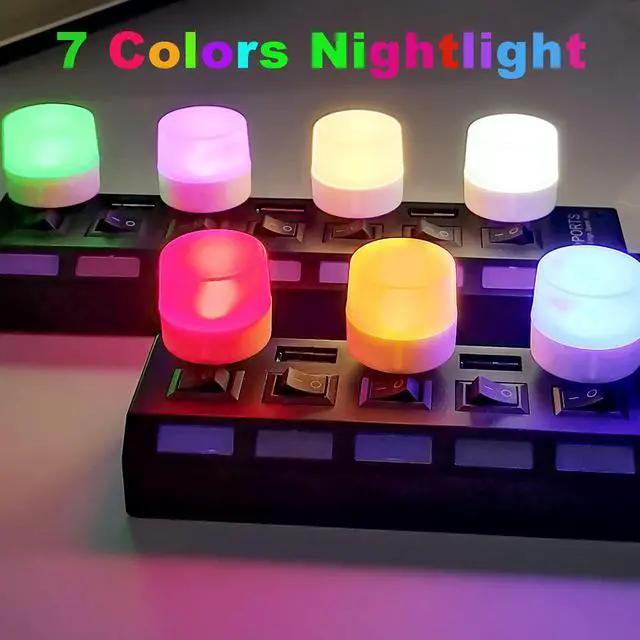 Alt view image 2 of 6 - USB Plug Lamp, Mini LED Eye Protection Night Light 7 Pack Red/Yellow/Blue/Green/Purple/Warm/White Color Holiday Decorative Lights