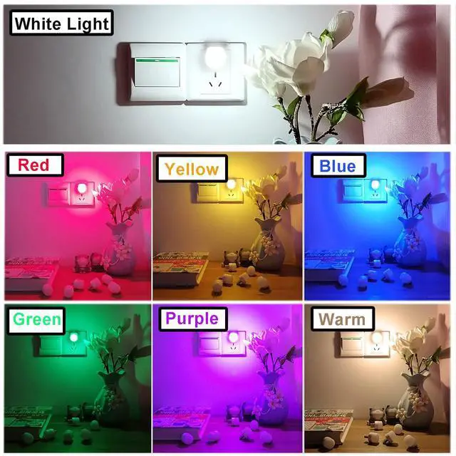 Alt view image 3 of 6 - USB Plug Lamp, Mini LED Eye Protection Night Light 7 Pack Red/Yellow/Blue/Green/Purple/Warm/White Color Holiday Decorative Lights