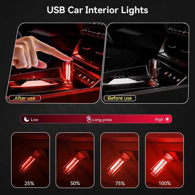 Alt view image 3 of 7 - 4 PCS USB Night Light Bulb,Touch Dimmable Retro Car Interior Ambient Light