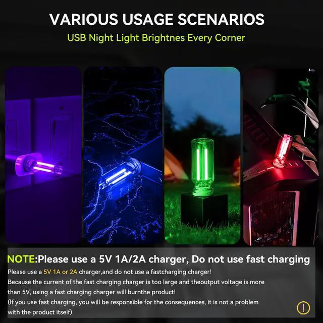 Alt view image 4 of 7 - 4 PCS USB Night Light Bulb,Touch Dimmable Retro Car Interior Ambient Light