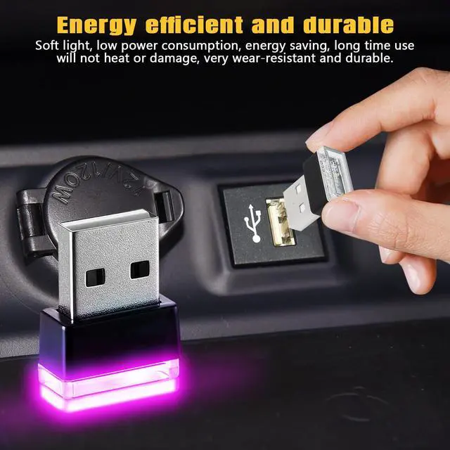 Alt view image 5 of 6 - 4PCS USB LED Car Interior Atmosphere Lamp, Plug-in USB Interface Decor Lighting Kit, Portable Mini LED Ambient Night Light, Universal Car Accessories Ambient Light (Purple)