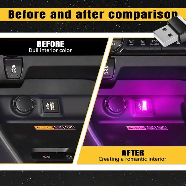 Alt view image 4 of 6 - 4PCS USB LED Car Interior Atmosphere Lamp, Plug-in USB Interface Decor Lighting Kit, Portable Mini LED Ambient Night Light, Universal Car Accessories Ambient Light (Purple)