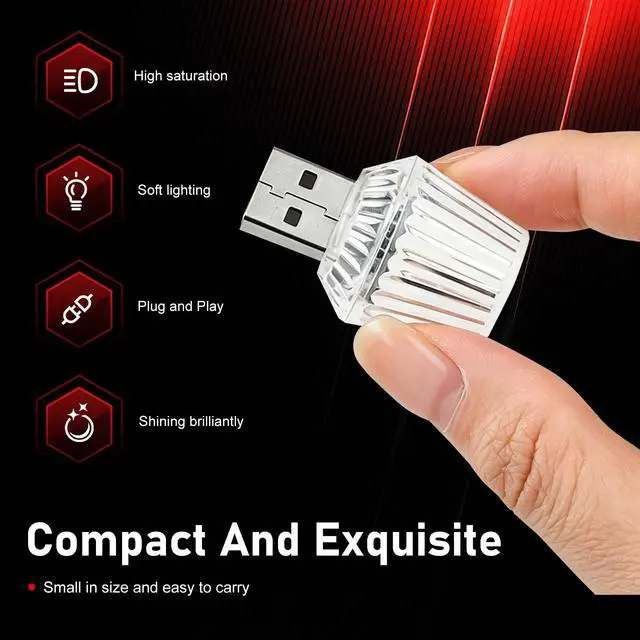 Alt view image 5 of 7 - USB LED Car Interior Light, Mini USB Car Ambient Light, Plug-and-Play Decorative Night Light, Universal for Most Cars, Trucks, SUVs (Red)