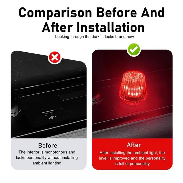 Alt view image 6 of 7 - USB LED Car Interior Light, Mini USB Car Ambient Light, Plug-and-Play Decorative Night Light, Universal for Most Cars, Trucks, SUVs (Red)