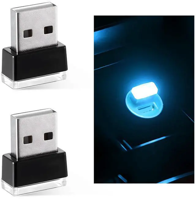Main image of 2 PCS USB LED Car Interior Atmosphere Lamp, Plug-in USB Interface Trunk Ambient Light LED Decoration, Mini Portable Interior Night Lighting Kit for Most Vehicles (Ice Blue)