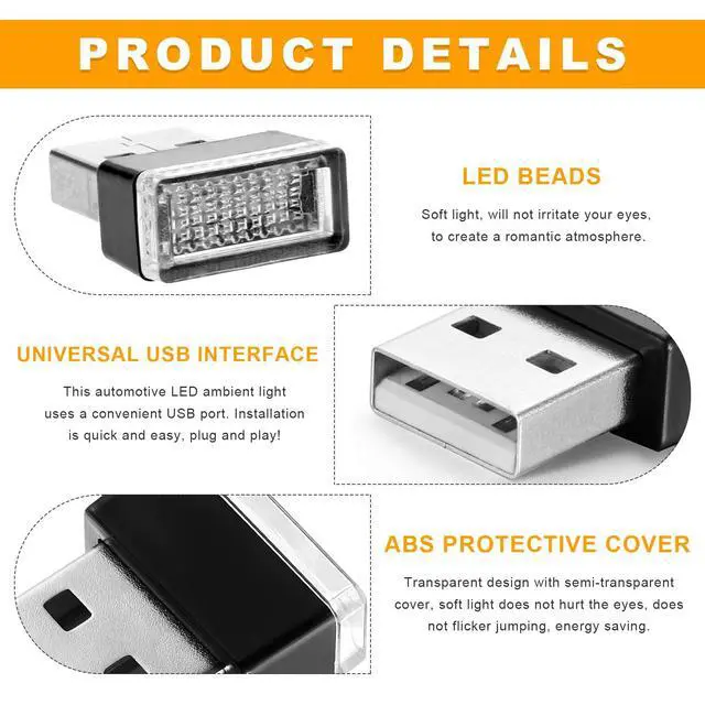 Alt view image 3 of 6 - 2 PCS USB LED Car Interior Atmosphere Lamp, Plug-in USB Interface Trunk Ambient Light LED Decoration, Mini Portable Interior Night Lighting Kit for Most Vehicles (Ice Blue)