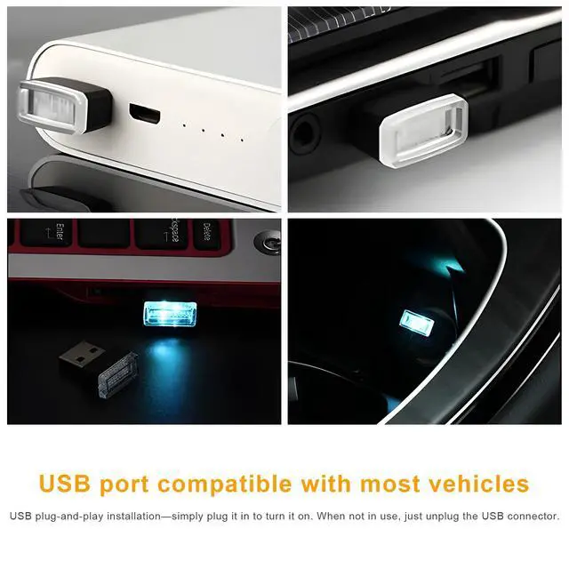 Alt view image 5 of 6 - 2 PCS USB LED Car Interior Atmosphere Lamp, Plug-in USB Interface Trunk Ambient Light LED Decoration, Mini Portable Interior Night Lighting Kit for Most Vehicles (Ice Blue)