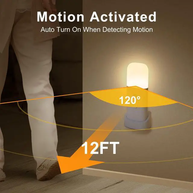 Alt view image 3 of 7 - Motion Sensor Night Light, 2000mAh Rechargeable Night Lights Battery Powered, Portableimmable Nightlights with 5 Brightness Levels for Kids,Adults (Warm White 2Pack)