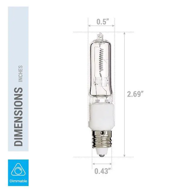 Alt view image 3 of 5 - (Pack of 10) Q50CL/MC - 50 Watt JD T4 E11 Mini Candelabra Base 120V Clear Light Bulbs