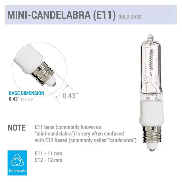 Alt view image 4 of 5 - (Pack of 10) Q50CL/MC - 50 Watt JD T4 E11 Mini Candelabra Base 120V Clear Light Bulbs