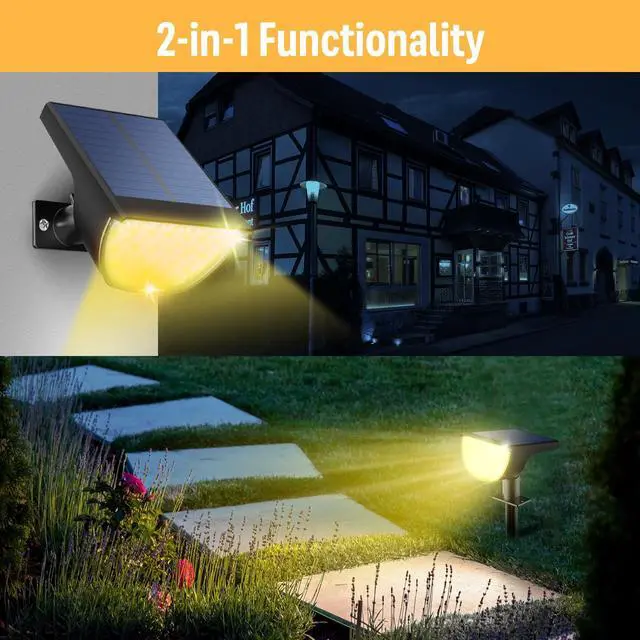 Alt view image 4 of 7 - Solar Lights Outdoor Waterproof IP65, Solar Powered 76 LED 3 Lighting Modes Solar Spot Lights Outdoor for Yard Garden Landscape Pathway (Warm White, 4 Pack)