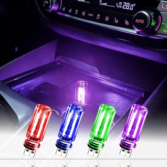 Main image of USB LED Night Light 4 Pack, RGB Glass Ambient Lights with Touch Control & Dimmable Brightness, Mini Plug in USB Lamp for Car, Laptop, Bedroom, Decorative Gift for Men (Red Blue Purple Green)