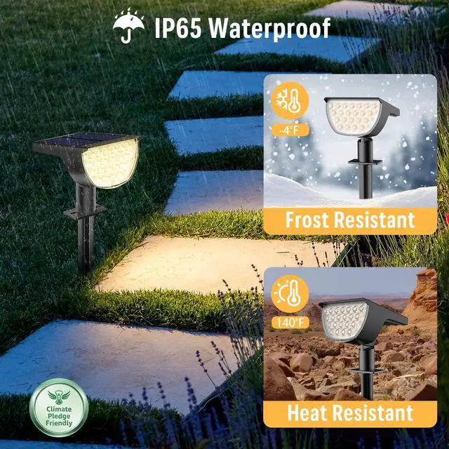 Alt view image 3 of 7 - Solar Lights Outdoor Waterproof IP65, Solar Powered 76 LED 3 Lighting Modes Solar Spot Lights Outdoor for Yard Garden Landscape Pathway (Warm White, 4 Pack)