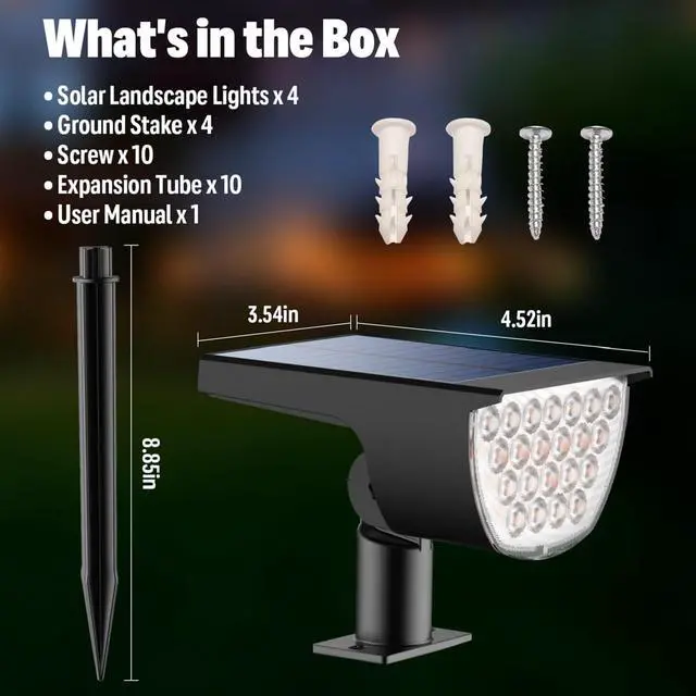 Alt view image 6 of 7 - Solar Lights Outdoor Waterproof IP65, Solar Powered 76 LED 3 Lighting Modes Solar Spot Lights Outdoor for Yard Garden Landscape Pathway (Warm White, 4 Pack)
