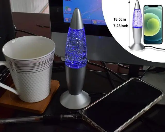 Alt view image 2 of 7 - Glitter Lamp LED Vintage Mini 7.28'' Night Light Lamp with USB Multi Color Changing Rocket Light for Kids Boys Girls Adult Bedroom