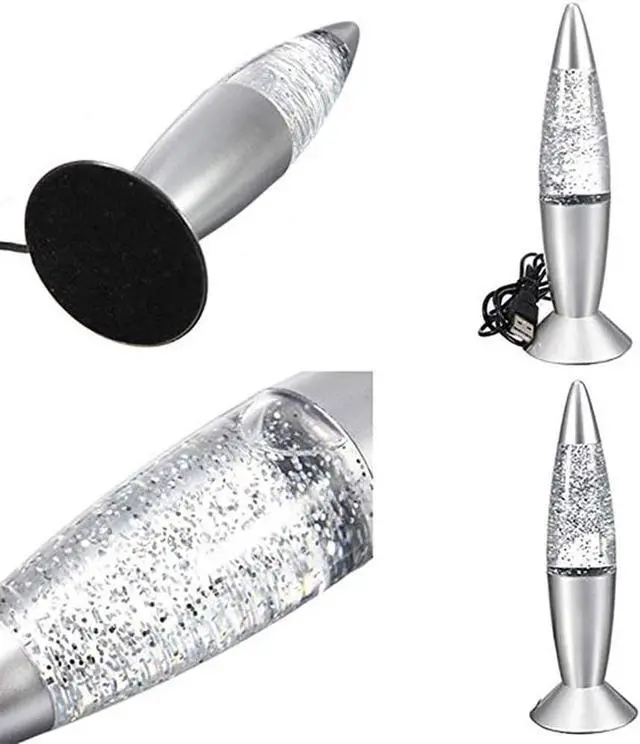 Alt view image 3 of 7 - Glitter Lamp LED Vintage Mini 7.28'' Night Light Lamp with USB Multi Color Changing Rocket Light for Kids Boys Girls Adult Bedroom