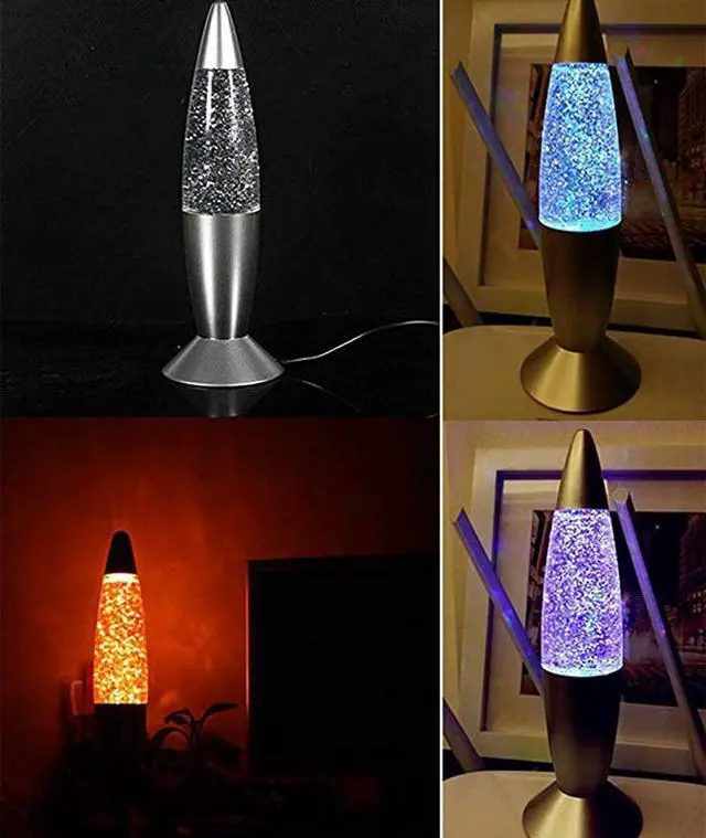 Alt view image 4 of 7 - Glitter Lamp LED Vintage Mini 7.28'' Night Light Lamp with USB Multi Color Changing Rocket Light for Kids Boys Girls Adult Bedroom
