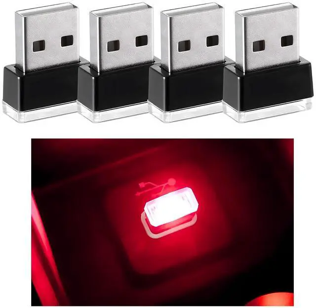 Main image of 4 PCS USB LED Car Interior Atmosphere Lamp, Mini Night Light Plug-In Trunk Ambient Lighting Kit, Portable USB Interface LED Lamp Interior Decoration for Vehicle Home Office (Red)