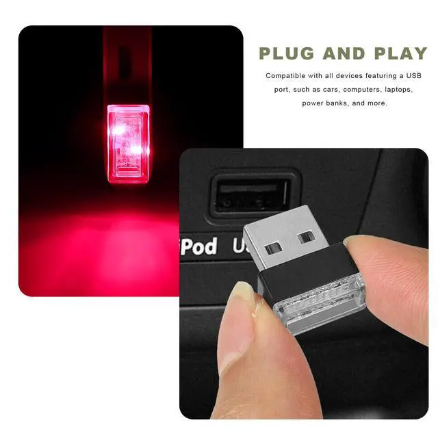 Alt view image 6 of 6 - 4 PCS USB LED Car Interior Atmosphere Lamp, Mini Night Light Plug-In Trunk Ambient Lighting Kit, Portable USB Interface LED Lamp Interior Decoration for Vehicle Home Office (Red)