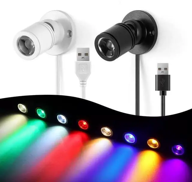 Alt view image 2 of 7 - USB Powered Mini Spotlights for Displays 2-Pack 5V Small LED Spot Lights Indoor, 7 Color Options, Compact USB Spotlight for Display Cases, Shelves, Cabinets, and Artwork (2PACK White Light)