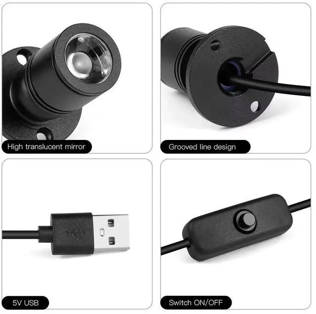 Alt view image 5 of 7 - USB Powered Mini Spotlights for Displays 2-Pack 5V Small LED Spot Lights Indoor, 7 Color Options, Compact USB Spotlight for Display Cases, Shelves, Cabinets, and Artwork (2PACK White Light)