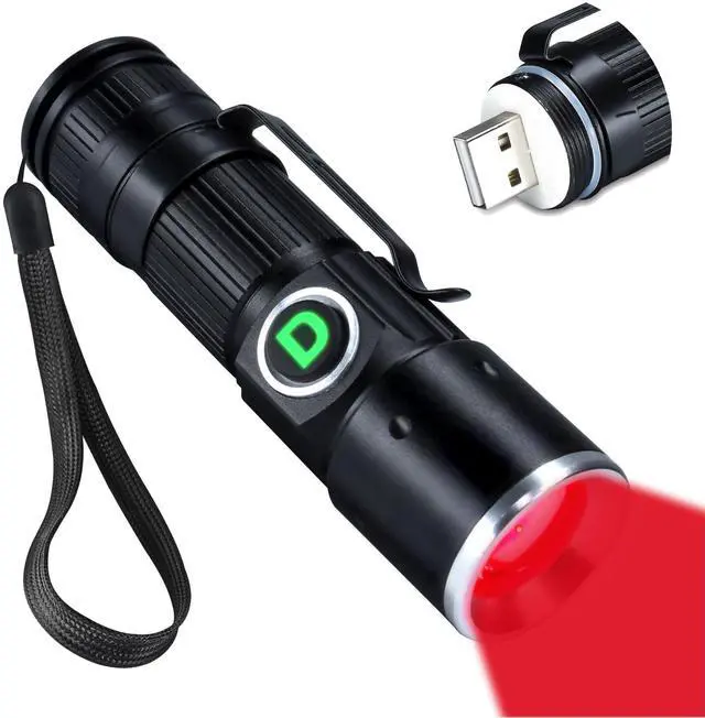 Main image of Redlight Flashlight Rechargeable USB, LED Mini Red Light Flashlights Focus Adjustable, Flash Light Portable with Pocket Clip for Fishing, Beekeeping, Hunting, Night Astrophotography