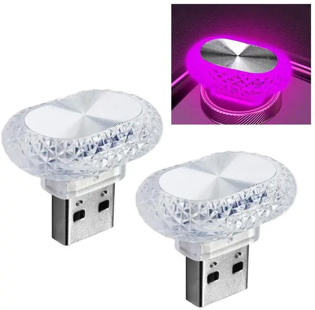 Main image of 2PCS USB LED Car Interior Night Light, Crystal Mini Decoration Neno Ambient Light Car Interior Atmosphere Lamp, Plug-in USB Interface Auto Trunk Ambient Lighting Kit Universal for Cars (Pink/Purple)
