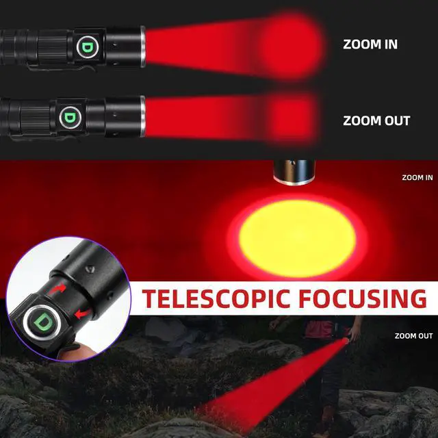 Alt view image 3 of 6 - Redlight Flashlight Rechargeable USB, LED Mini Red Light Flashlights Focus Adjustable, Flash Light Portable with Pocket Clip for Fishing, Beekeeping, Hunting, Night Astrophotography