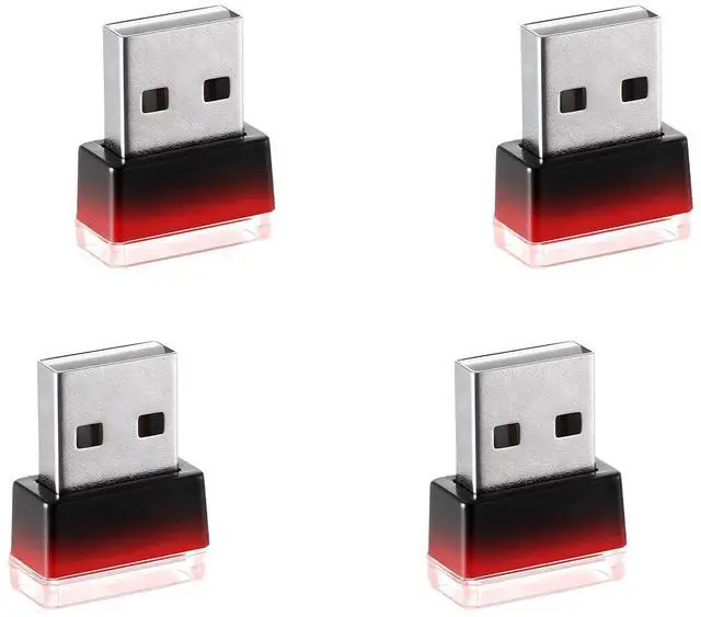 Main image of 4 PCS USB LED Car Interior Atmosphere Lamp, Portable Plug-in 5V USB Car LED Interior Lighting Night Lamp, Mini U SB Ambient Lighting Decor for Home C ar Laptop Keyboard (Red)