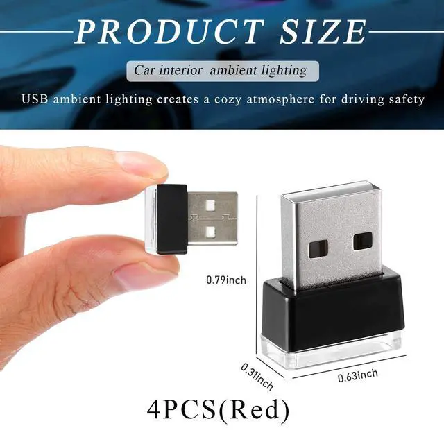 Alt view image 2 of 6 - 4 PCS USB LED Car Interior Atmosphere Lamp, Portable Plug-in 5V USB Car LED Interior Lighting Night Lamp, Mini U SB Ambient Lighting Decor for Home C ar Laptop Keyboard (Red)