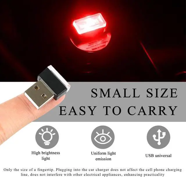Alt view image 4 of 6 - 4 PCS USB LED Car Interior Atmosphere Lamp, Portable Plug-in 5V USB Car LED Interior Lighting Night Lamp, Mini U SB Ambient Lighting Decor for Home C ar Laptop Keyboard (Red)