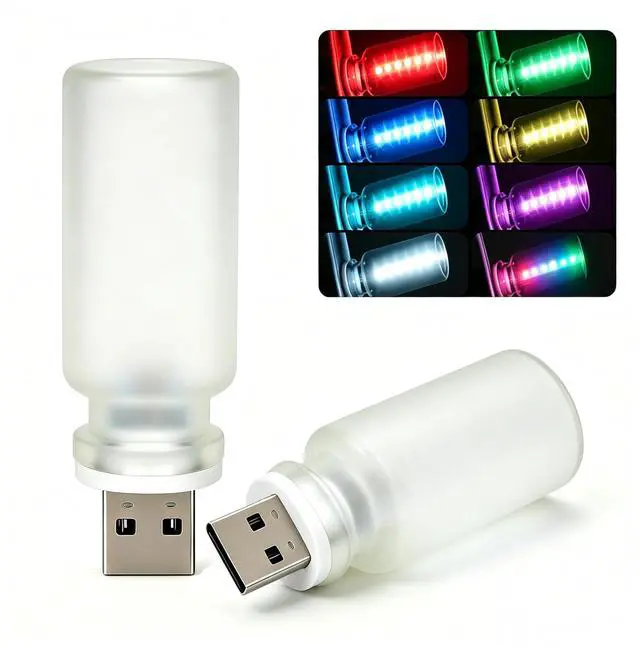 Main image of 2PCS 7 Colors Car USB Lights,Mini Car USB Night Light Touch Dimmable Led Filament Lamp,Portable Glass Bottle USB Light Bulb for Vehicle,Bedroom,Hallway, Camping,Plug and Play