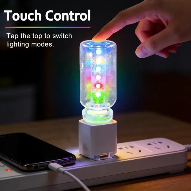 Alt view image 2 of 6 - 2PCS 7 Colors Car USB Lights,Mini Car USB Night Light Touch Dimmable Led Filament Lamp,Portable Glass Bottle USB Light Bulb for Vehicle,Bedroom,Hallway, Camping,Plug and Play