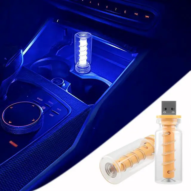 Main image of 2PCS Retro USB Car Lights, Touch Dimmable Car Atmosphere Lamp, Mini Glass Bottle LED Night Light Bulb, Plug-in USB Light for Car Interior, Bedroom, Camping, Hallway Decoration (Blue)