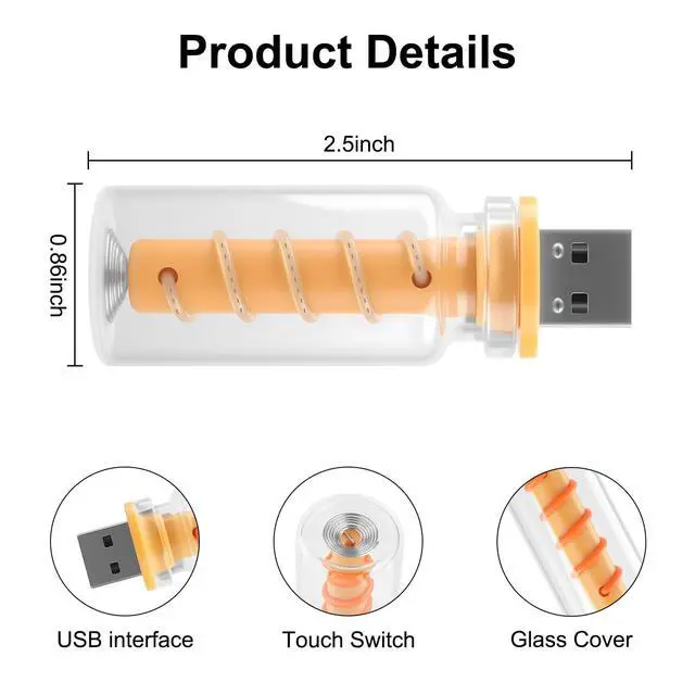 Alt view image 3 of 7 - 2PCS Retro USB Car Lights, Touch Dimmable Car Atmosphere Lamp, Mini Glass Bottle LED Night Light Bulb, Plug-in USB Light for Car Interior, Bedroom, Camping, Hallway Decoration (Blue)