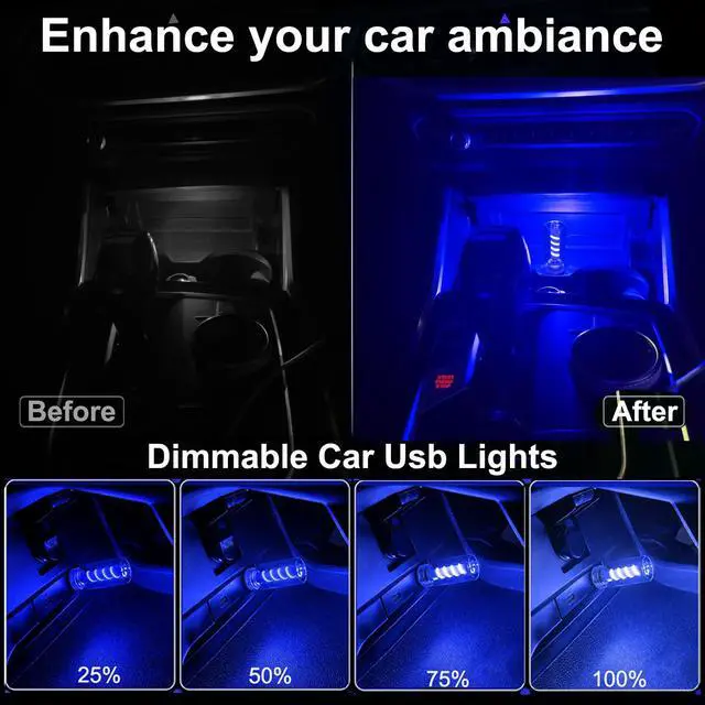 Alt view image 4 of 7 - 2PCS Retro USB Car Lights, Touch Dimmable Car Atmosphere Lamp, Mini Glass Bottle LED Night Light Bulb, Plug-in USB Light for Car Interior, Bedroom, Camping, Hallway Decoration (Blue)