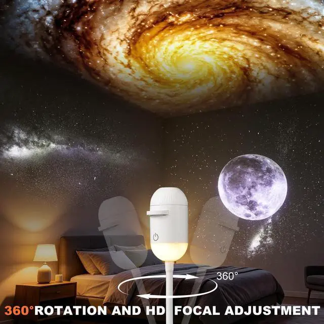 Alt view image 5 of 7 - 2-in-1 Galaxy Projector Night Light,USB Star Projector with Adjustable Brightness,Mini LED Wall Projection Lamp,360° Rotation Mini Galaxy Light Projector for Bedroom Ceiling Wall Room Deco