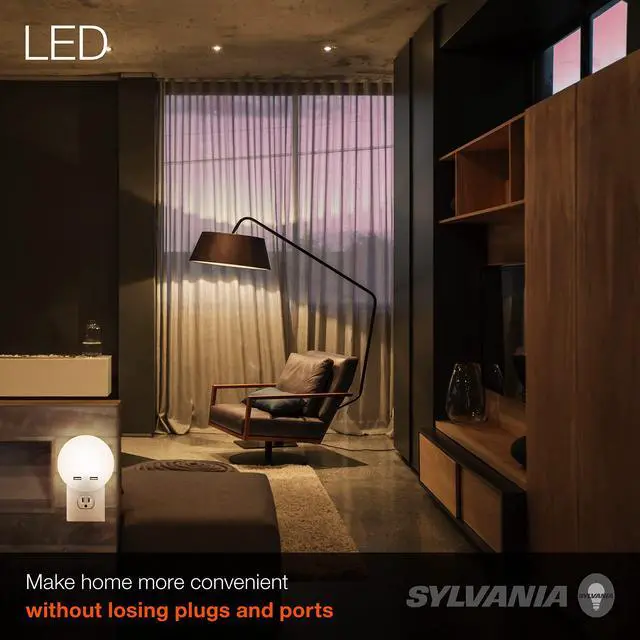 Alt view image 6 of 7 - Sylvania LED Night Light with Dual USB Ports, 22 Year, Dusk to Dawn, Frosted Finish, 3000K, Warm White - (Pack of 1)(65005)