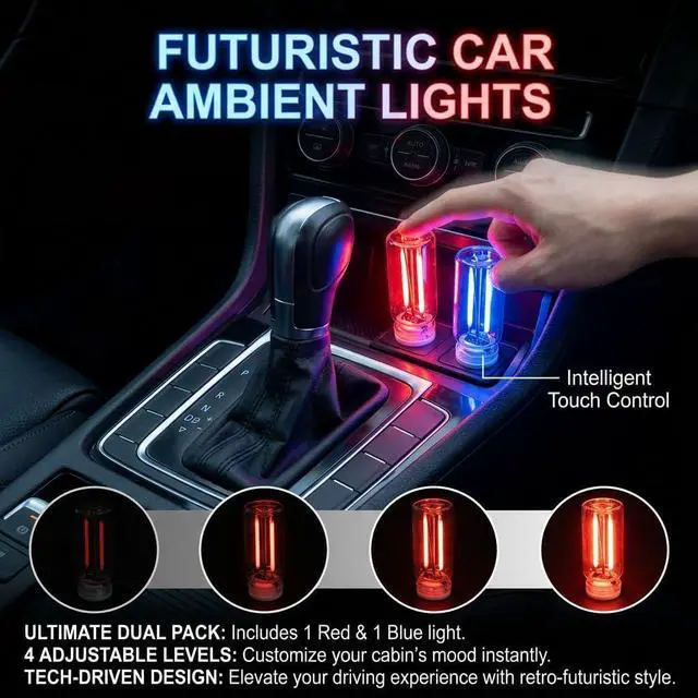 Alt view image 4 of 7 - 2 PCS USB Car Light, Touch Dimmable Portable Mini Glass Bottle LED Bulb Night Lights for Vehicle Interior Ambient Lighting, Bedroom, Hallway, Camping Decoration (Blue&Red)