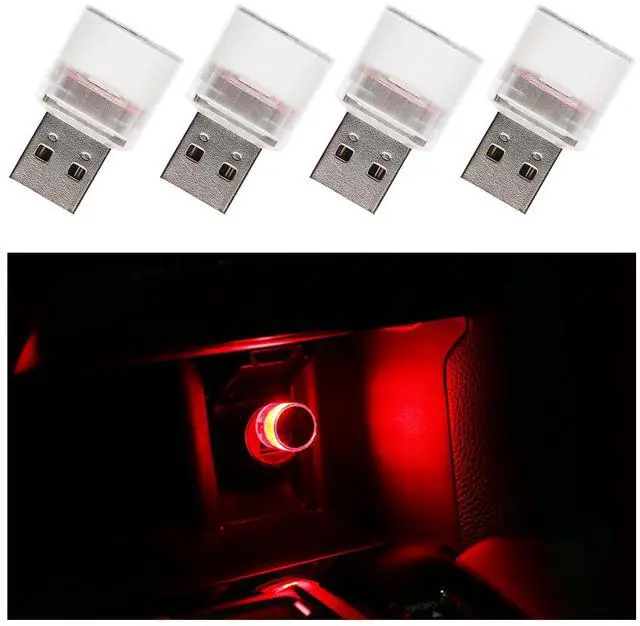 Main image of 4 PCS USB LED Car Interior Atmosphere Lights, Plug-in USB Automotive Interface Charging Night Lamps, Mini Vehicle Interior LED Atmosphere Light for Car, Bedroom, Hallway (Red)